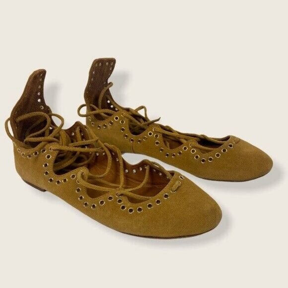 Isabel Marant Leo Lace Up Calfskin Leather Flats Womens Size‎ 35 or 5 Tan Brown - Picture 12 of 12